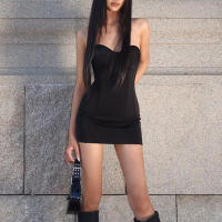 BUNO Mini negro con cordones para mujer, patchwork sin tirantes, pecho envuelto, moldeador del cuerpo, vestido de fiesta corto para Midnight Club, - details 5