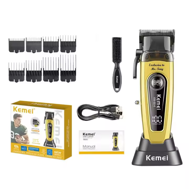 Kemei-cortadora de pelo profesional con Motor sin escobillas, maquinilla eléctrica para cortar el pelo de barbero inalámbrica de 11500RPM, Máquina para cortar cabello con cuchilla DLC - 1