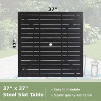 Mesa de bistró cuadrada para comedor de patio con listones de acero y metal de 37 pulgadas, muebles de exterior, mesa de jardín, orificio para sombrilla de 1,57 pulgadas - details 2
