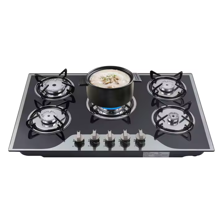 Hornillo de gas de 5 fuegos, placa de cocina con 5 boquillas, 8 mm de vidrio templado, cocina de gas GLP/NG, para el hogar - 1
