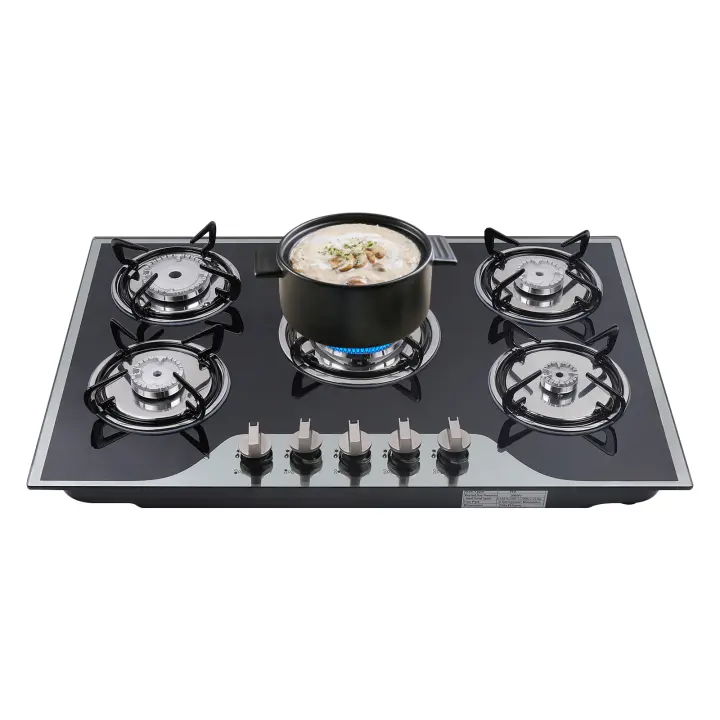 Hornillo de gas de 5 fuegos, placa de cocina con 5 boquillas, 8 mm de vidrio templado, cocina de gas GLP/NG, para el hogar - 1