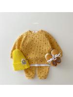 Ins versión coreana de la ropa infantil de los niños suéter de gofre traje casual primavera niñas Internet celebridad floral conjunto de dos piezas - details 4