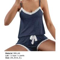 Conjunto de verano para mujer, chaleco, camiseta sexy sin mangas de color contrastante, pantalones cortos sueltos, ropa de dormir para mujer, ropa de dormir - details 15