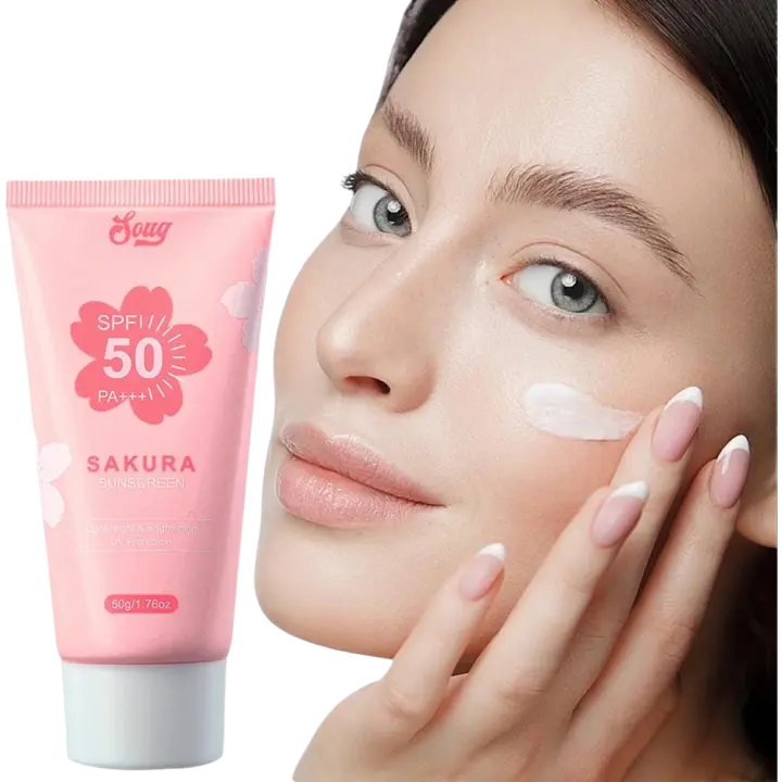 Crema Protector Solar Sakura Bloqueo Solar Facial SPF50 Hidratante y Blanqueador Gel Brillante - 1