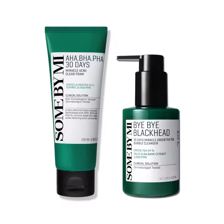 SOME BY MI Bye Blackhead Green Tea Tox Bubble Cleanser + AHA BHA PHA Espuma transparente milagrosa para el acné de 30 días - 1