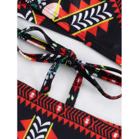 Traje de baño de dos piezas con lazo cruzado frontal para mujer, traje de baño de bikini sexy estampado de estilo étnico - details 11