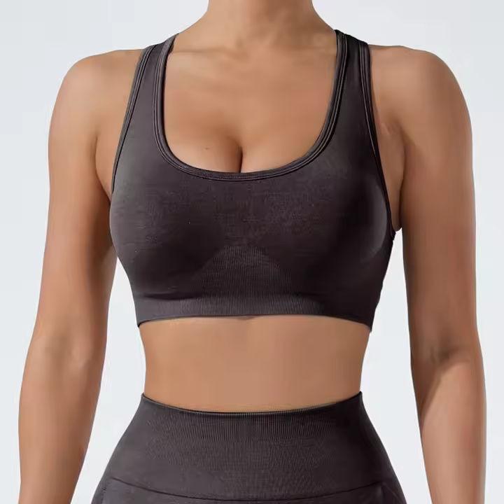 Sujetador Deportivo de Alta Soporte Sin Costuras, Cuello Halter, Abierto de Espalda, Ideal para Gimnasio, Fitness, Yoga Color Sólido - 1