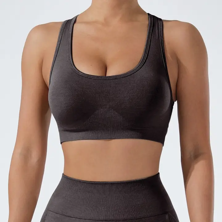 Sujetador Deportivo de Alta Soporte Sin Costuras, Cuello Halter, Abierto de Espalda, Ideal para Gimnasio, Fitness, Yoga Color Sólido - 1