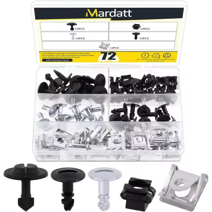Kit de protección Mardatt de 72 piezas para guardabarros, revestimiento de guardabarros, protector contra salpicaduras, protector de motor, clips de fijación para la mayoría de los automóviles - 1