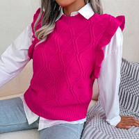 Suéter de punto sin mangas con volantes para mujer, chaleco informal, Otoño e Invierno - details 3