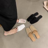 Zapatillas de Paja Retro Lápiz para Mujer en Verano Sandalias Planas con Talón Hueco de Estilo Francés - details 1