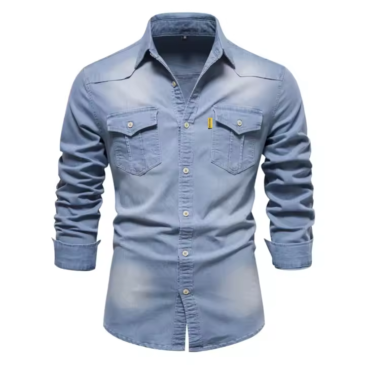 Chaqueta de Denim de Manga Larga de Primavera Ajuste Delgado Casual Ropa de Calle de Moda para Hombres Camisas de Cowboy de Alta Calidad - 1