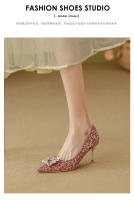 Zapatos de Novia de Otoño Tacones Altos de Champán para Mujer Suela Cuadrada de Cristal - details 8