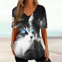 Camiseta Gráfica de Gato Kawaii Manga Corta, Estampado Haruku, Cuello en V, Ropa Suelta para Mujeres - details 16