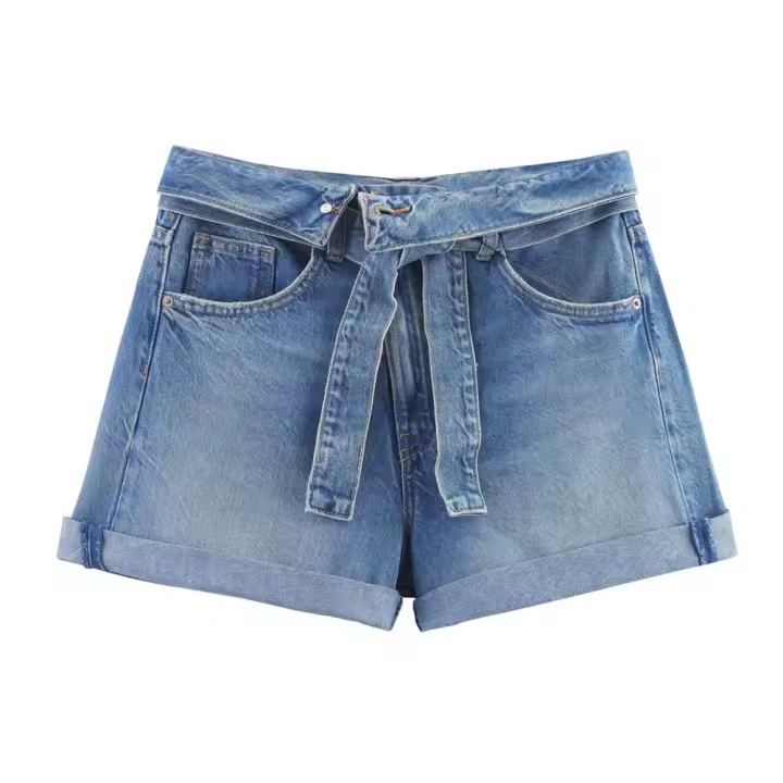 Shorts vaqueros holgados de cintura alta con dobladillo enrollado 2025, moda casual, nueva ropa de verano para mujer - 1