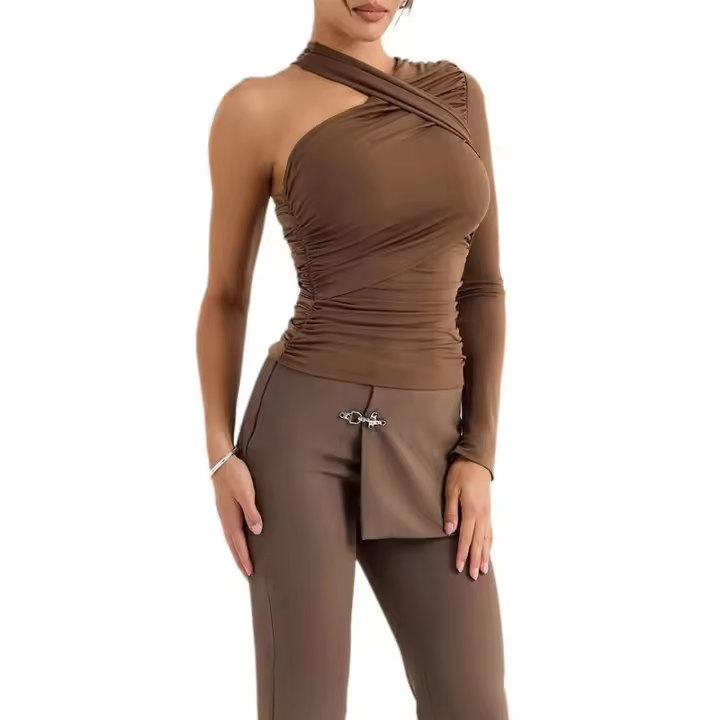 Venta de camiseta básica de manga larga Off-ulder, nueva camiseta Sexy con cuello Halter, moda para mujer, chica caliente - 1