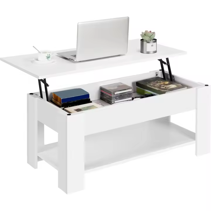 Mesa Industrial Elevable Mesa de Café de Madera Grande con Revistero 120 x 59 x 49,5 cm - 1