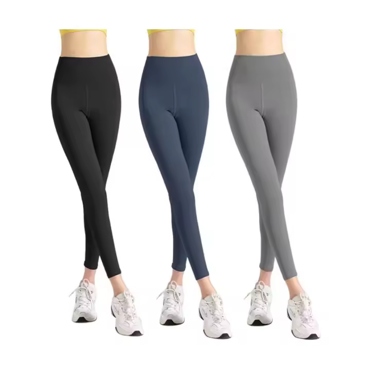 COPES Pack Ahorro 3 Piezas Leggings de Yoga de Cintura Alta para Mujer, leggings de yoga sin costuras, negro+azul+gris - 1