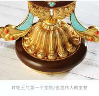 Huibao tibetano de cobre puro, adornos de salón de rueda auspiciosos dorados antiguos, instrumentos de práctica del Dharma tántrico, grandes - details 6