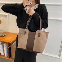 Bolso de mano de gran capacidad con superficie de gamuza para mujer, bolso de mano de ocio de moda coreana, bolso de mano con empalme de colisión de colores vintage - details 7