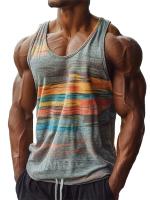 Camisetas sin mangas con estampado de rayas Retro para hombre, chaleco informal sin mangas con estampado 3D, camisetas deportivas holgadas con cuello redondo de secado rápido, verano - details 8