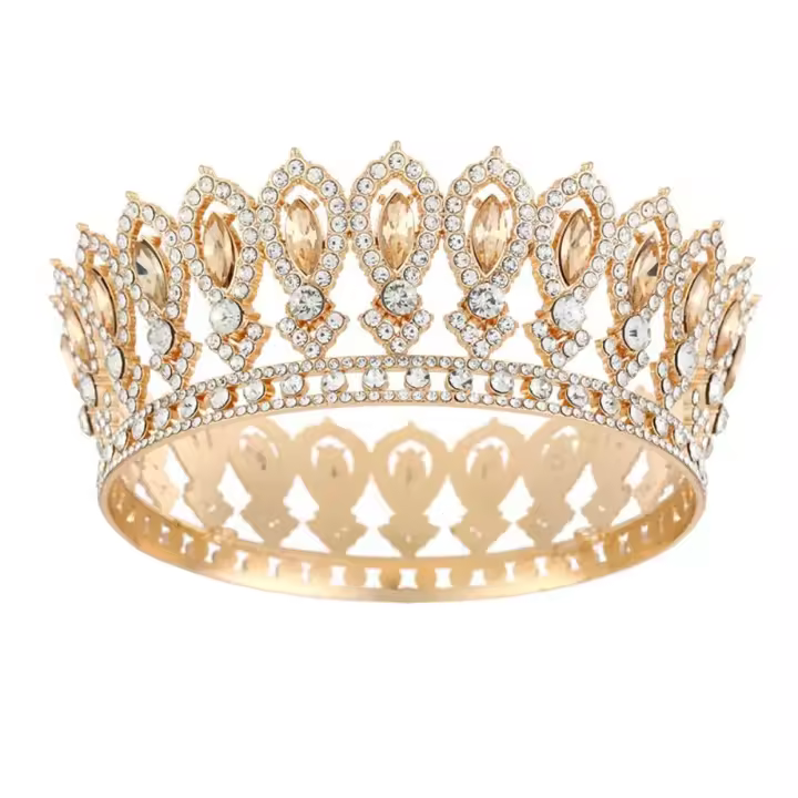 Decoraciones de pastel redondas de tiara de reina princesa europea, coronas barrocas para desfiles, tiaras de rey, coronas de boda brillantes para novias - 1