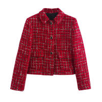 TRAFZA-Conjunto de 2 piezas para mujer, chaqueta con textura roja, solapa de bolsillo de botonadura única, abrigo y culotte con cremallera lateral de cintura alta - details 3