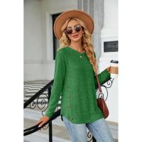 Camiseta de mujer con cuello redondo y botones lisos, ropa estética holgada para mujer, ventas baratas con mangas - details 17