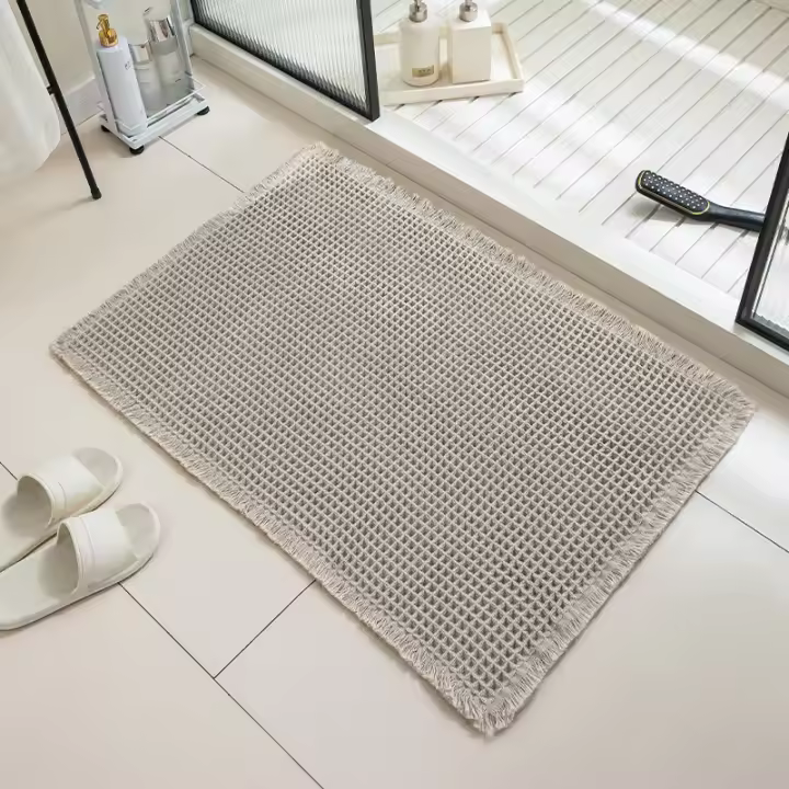 Felpudo más grueso, alfombra de baño tejida de lino, alfombra de baño suave antideslizante, alfombra de suelo lavable a máquina con patrón de gofres para el hogar - 1