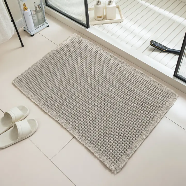 Felpudo más grueso, alfombra de baño tejida de lino, alfombra de baño suave antideslizante, alfombra de suelo lavable a máquina con patrón de gofres para el hogar - 1