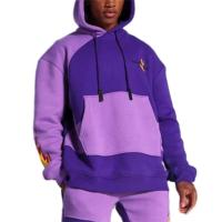 Diciembre 60% algodón 40% poliéster lana flameada corte y costura de bloques de color sudadera con capucha de dos colores para hombre estilo morado - details 4