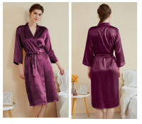 Pijamas de satén para el hogar para mujer, primavera y verano, mangas de nueve cuartos de lujo ligero, camisón largo y fresco, albornoz, ropa de estar, vestido sexy, buen sueño - details 15