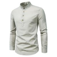 Camisa De Negocios Para Hombre De Cuello Erguido De Color Sólido Y Corte Slim Con Mangas Largas Y Cierre Único - details 5