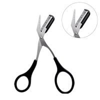 Tijera recortadora de cejas con peine, tijeras de pestañas para mujer y hombre, afeitadora facial de acero inoxidable de seguimiento - details 0
