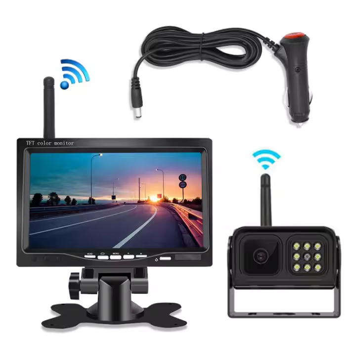 Kit de cámara de respaldo de visión trasera para coche, Monitor inalámbrico de 7 pulgadas para camión, autobús, RV, remolque, visión nocturna, Kit de marcha atrás, estacionamiento automático - 1