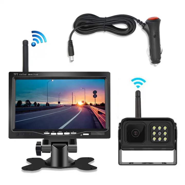 Kit de cámara de respaldo de visión trasera para coche, Monitor inalámbrico de 7 pulgadas para camión, autobús, RV, remolque, visión nocturna, Kit de marcha atrás, estacionamiento automático - 1