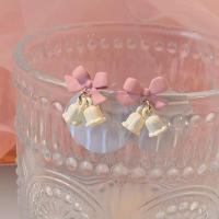 Dulce doncella corazón rosa arco aretes muguet macaron sistema de color horneado pendientes linda chica earwear par - details 2