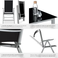 Conjunto Muebles Jardín Exterior 9 Piezas, Estructura de Aluminio, Mesa y Sillas Terraza Impermeables, Resistentes a Intemperie, Sillas Plegables y Reclinables, Tela Transpirable - Plata - details 14