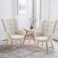 Acolchado con Reposabrazos y Patas de Madera, Tela, Beige, - details 5