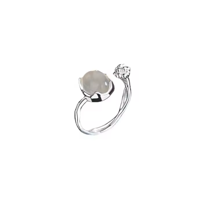 Anillo asimétrico de jadeíta de plata para mujer: textura natural mínimamente lujosa y diseño Wearab, joyería épica con bohemio - 1
