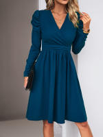 Vestido elegante de manga larga con cuello en V para mujer, ropa de calle de Color sólido, moda de viaje, otoño e invierno, 2023 - details 14