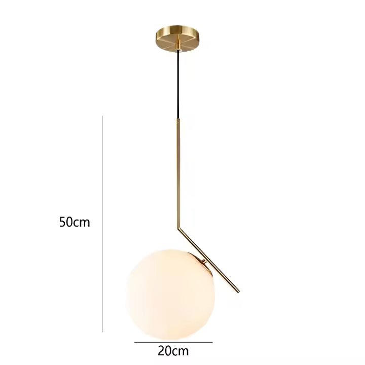 Lámpara colgante moderna de mediados de siglo, candelabro de cocina de 1 lámpara de comedor, bola de vidrio dorado cepillado, lámpara colgante de techo de gota blanca para decoración de interiores - 1