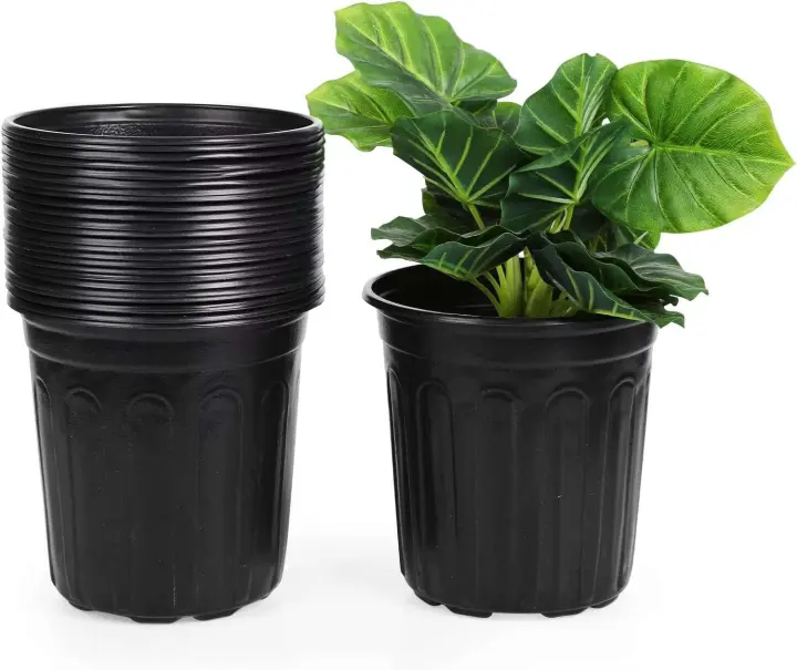 Macetas negras de plástico para guardería con orificios de drenaje, bandejas para té utilizadas para plantas, flores y verduras de jardinería - 1