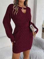 Punto de manga larga para mujer, vestido suéter elegante con aberturas, otoño e invierno - details 0