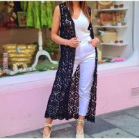 Cardecín Largo de Crochet para Mujer Sin Mangas, Suelto, Camisa de Moda Callejera con Flores - details 4