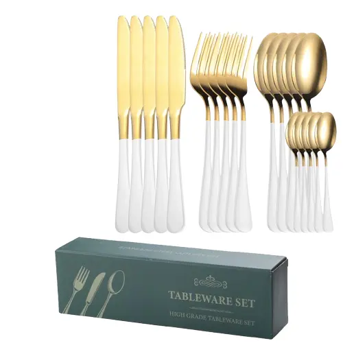Vajilla de acero inoxidable para cocina, juego de tenedor, cuchara, cuchillo, cubiertos negros, 16 piezas - 1
