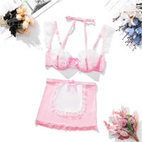 Lencería Sexy para mujer, conjunto de sujetador de encaje con realce, ropa interior, disfraz de sirvienta con aros - details 1