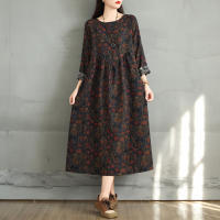 Vestido Floral de Algodón Vintage Moda Casual para Mujeres Primavera Otoño - details 42