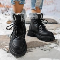 Women's Fashion Solid Color Fluffy Boots Lace Up Soft Sole Platform Warm Lined Boots Winter Round Toe Snow Boots - details 2