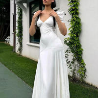 BUNO-Vestido largo con lazo para mujer, prenda de cintura alta, manga corta, elegante, ajustado, para fiesta - details 4